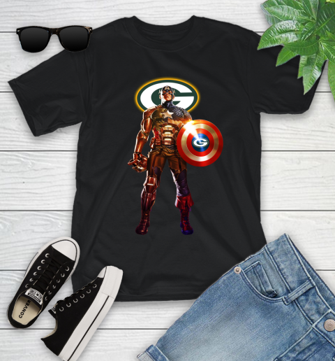 NFL Captain America Marvel Avengers Endgame Football Sports Green Bay Packers Youth T-Shirt 2