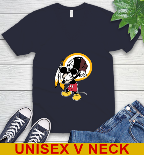 Washington Redskins NFL Football Dabbing Mickey Disney Sports V-Neck T-Shirt 3