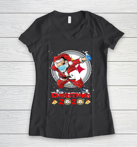 Pittsburgh Steelers Funny Santa Claus Dabbing Christmas 2020 NFL Women's V-Neck T-Shirt 6