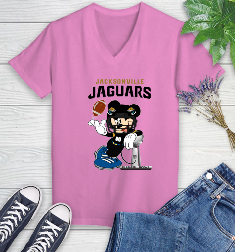 NFL Jacksonville Jaguars Mickey Mouse Disney Super Bowl Football T Shirt Women's V-Neck T-Shirt 14