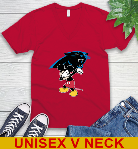 Carolina Panthers NFL Football Dabbing Mickey Disney Sports V-Neck T-Shirt 7