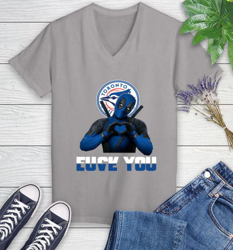 MLB Toronto Blue Jays Deadpool Love You Fuck You Baseball Sports Women's V-Neck T-Shirt 5 MLB Toronto Blue Jays Deadpool Love You Fuck You Baseball Sports Women's V-Neck T-Shirt - Image 5