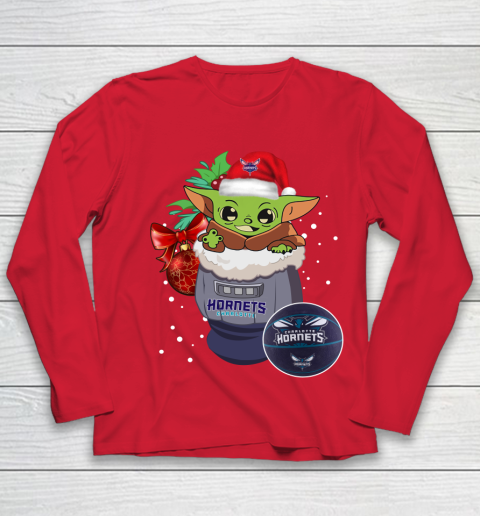 Charlotte Hornets Christmas Baby Yoda Star Wars Funny Happy NBA Youth Long Sleeve 10