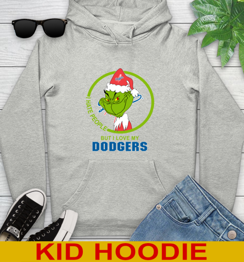Los Angeles Dodgers MLB Christmas Grinch I Hate People But I Love My Favorite Baseball Team Youth Hoodie