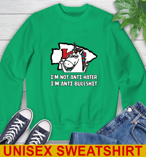 Kansas City Chiefs NFL Football Unicorn I'm Not Anti Hater I'm Anti Bullshit Sweatshirt 6