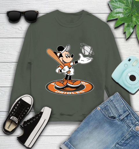 MLB Baseball Baltimore Orioles Cheerful Mickey Disney Shirt Youth Sweatshirt 9