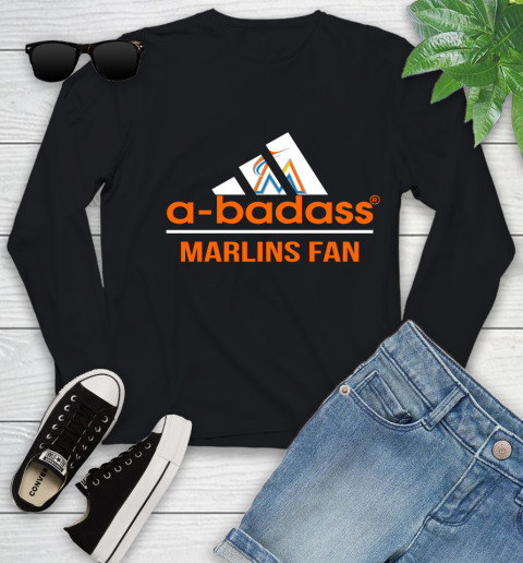 MLB A Badass Miami Marlins Fan Adidas Baseball Sports Youth Long Sleeve