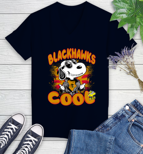 NHL Hockey Chicago Blackhawks Cool Snoopy Shirt Women's V-Neck T-Shirt 2
