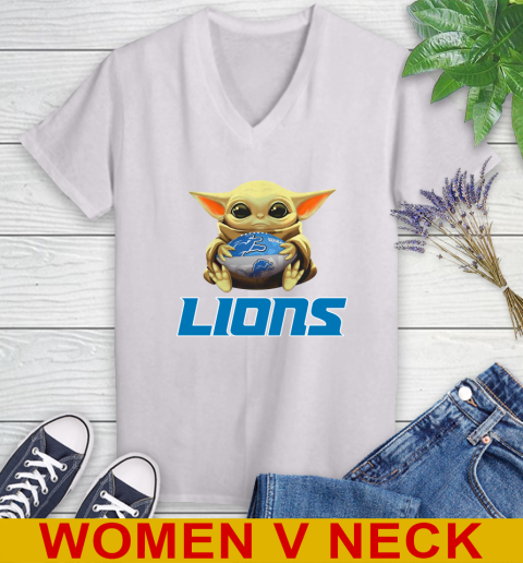 NFL Football Detroit Lions Baby Yoda Star Wars Shirt Women's V-Neck T-Shirt