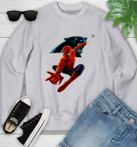 NFL Spider Man Avengers Endgame Football Carolina Panthers Youth Sweatshirt 4
