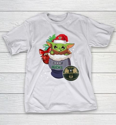 Milwaukee Bucks Christmas Baby Yoda Star Wars Funny Happy NBA T-Shirt 12