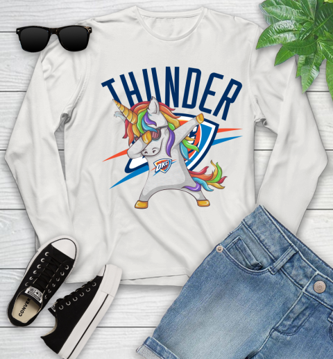 Oklahoma City Thunder NBA Basketball Funny Unicorn Dabbing Sports Youth Long Sleeve 12