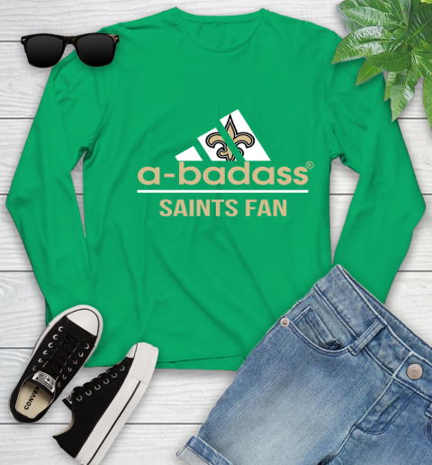 NFL A Badass New Orleans Saints Fan Adidas Football Sports Youth Long Sleeve 7