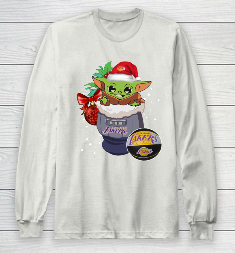 Los Angeles Lakers Christmas Baby Yoda Star Wars Funny Happy NBA Long Sleeve T-Shirt 12
