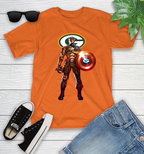 NFL Captain America Marvel Avengers Endgame Football Sports Green Bay Packers Youth T-Shirt 7