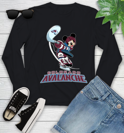 NHL Hockey Colorado Avalanche Cheerful Mickey Mouse Shirt Youth Long Sleeve
