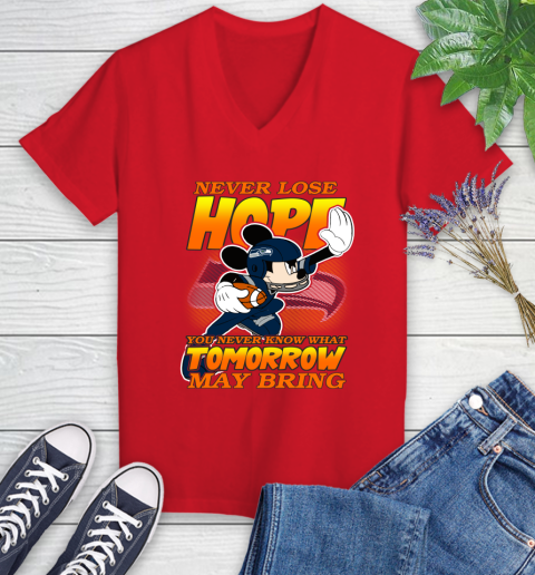 Seattle Seahawks NFL Football Mickey Disney Never Lose Hope Women's V-Neck T-Shirt 11