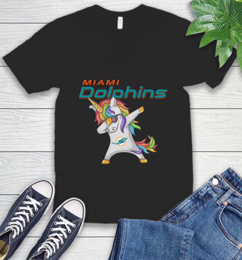 Miami Dolphins NFL Football Funny Unicorn Dabbing Sports V Neck T Shirt