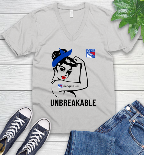 NHL New York Rangers Girl Unbreakable Hockey Sports V-Neck T-Shirt