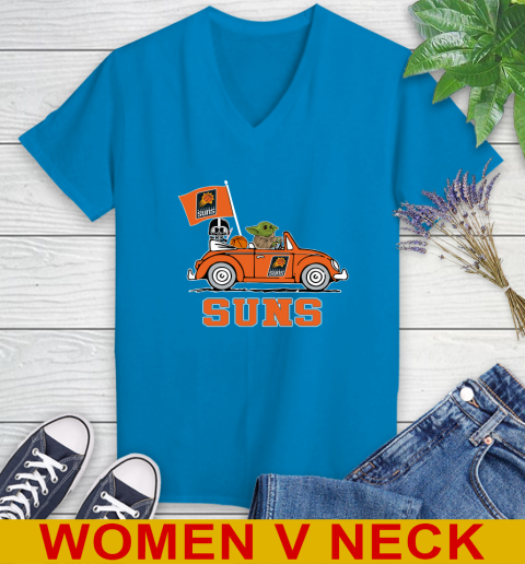 NBA Basketball Phoenix Suns Darth Vader Baby Yoda Driving Star Wars Shirt Women's V-Neck T-Shirt 8