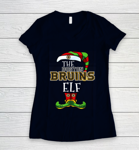 Boston Bruins Christmas ELF Funny NHL Women's V-Neck T-Shirt 2