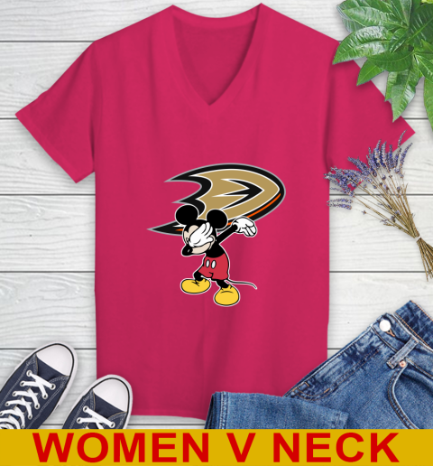 Anaheim Ducks NHL Hockey Dabbing Mickey Disney Sports Women's V-Neck T-Shirt 10