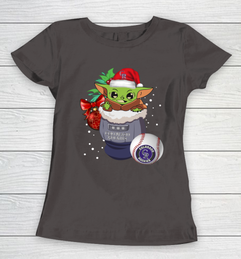 Colorado Rockies Christmas Baby Yoda Star Wars Funny Happy MLB Women's T-Shirt 8
