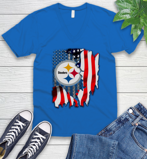 Pittsburgh Steelers NFL Football American Flag V-Neck T-Shirt 5