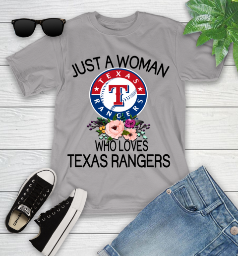 MLB Just A Woman Who Loves Texas Rangers Baseball Sports Youth T-Shirt 2