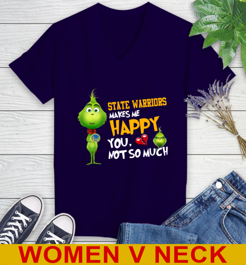 NBA Golden State Warriors Makes Me Happy You Not So Much Grinch Basketball Sports Women's V-Neck T-Shirt 3