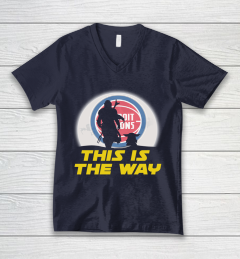 Detroit Pistons NBA Basketball Star Wars Yoda And Mandalorian This Is The Way V-Neck T-Shirt 2