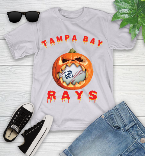 MLB Tampa Bay Rays Halloween Pumpkin Baseball Sports Youth T-Shirt 4