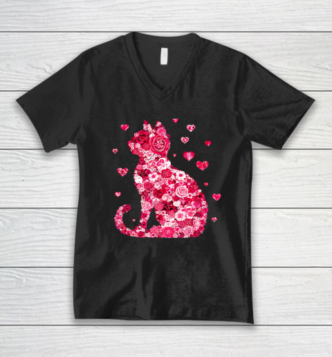 Funny Girls Cat Valentines Day Happy Meowentine's Day V-Neck T-Shirt