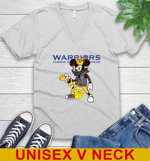 Golden State Warriors NBA Basketball Mickey Peace Sign Sports V-Neck T-Shirt