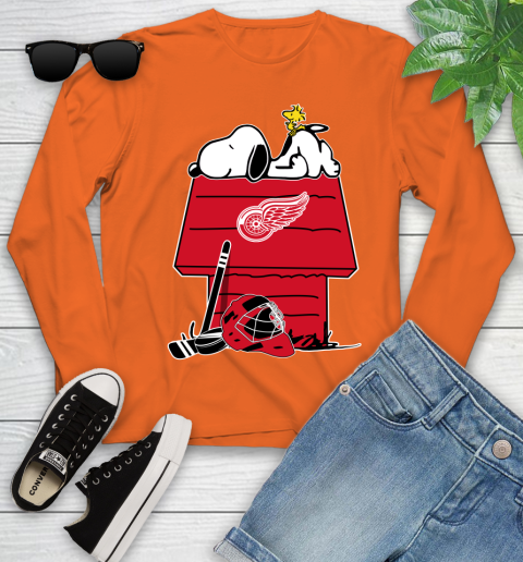 Detroit Red Wings NHL Hockey Snoopy Woodstock The Peanuts Movie Youth Long Sleeve 4