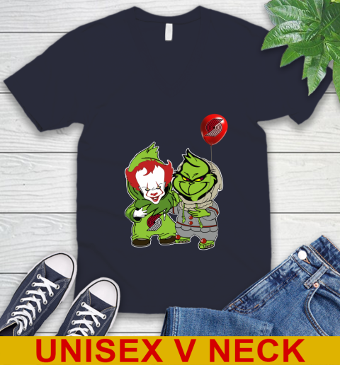 Portland Trail Blazers Baby Pennywise Grinch Christmas NBA Basketball V-Neck T-Shirt 3