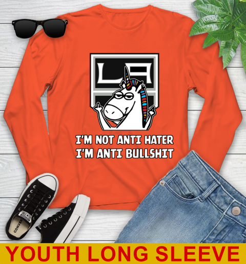 Los Angeles Kings NHL Hockey Unicorn I'm Not Anti Hater I'm Anti Bullshit Youth Long Sleeve 4