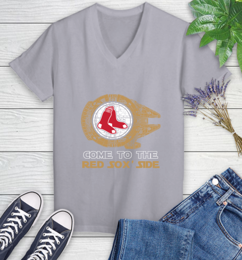 MLB Come To The Boston Red Sox Side Star Wars Baseball Sports Women's V-Neck T-Shirt 4