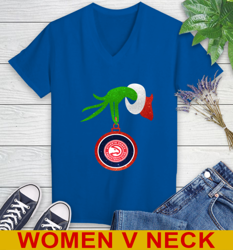 Atlanta Hawks Grinch Merry Christmas NBA Basketball Women's V-Neck T-Shirt 11