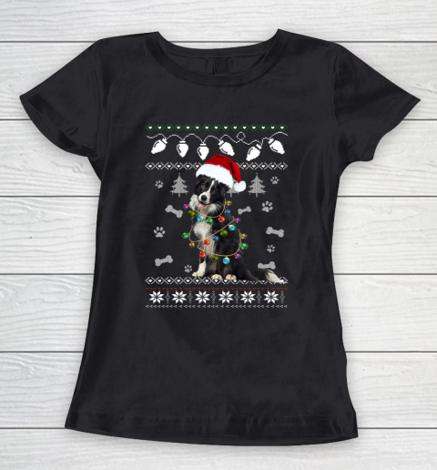 Border Collie Christmas Dog Light Ugly Women's T-Shirt