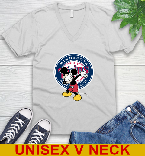Minnesota Twins MLB Baseball Dabbing Mickey Disney Sports V-Neck T-Shirt