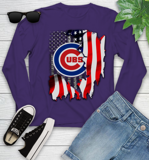 Chicago Cubs MLB Baseball American Flag Youth Long Sleeve 4