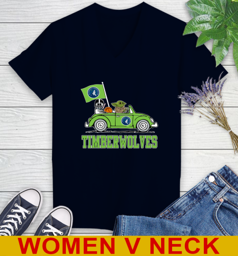 NBA Basketball Minnesota Timberwolves Darth Vader Baby Yoda Driving Star Wars Shirt Women's V-Neck T-Shirt 3