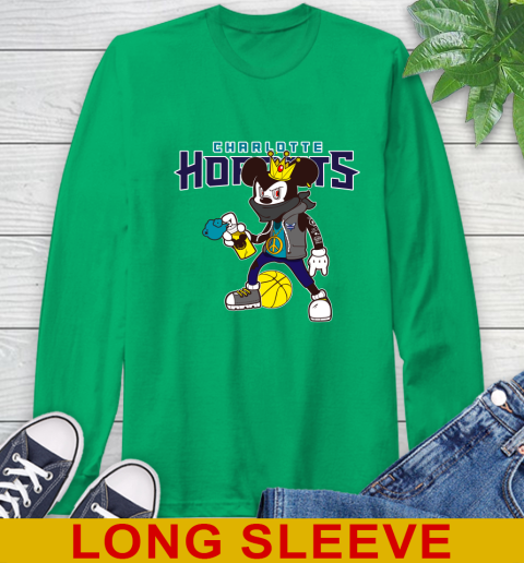 Charlotte Hornets NBA Basketball Mickey Peace Sign Sports Long Sleeve T-Shirt 7