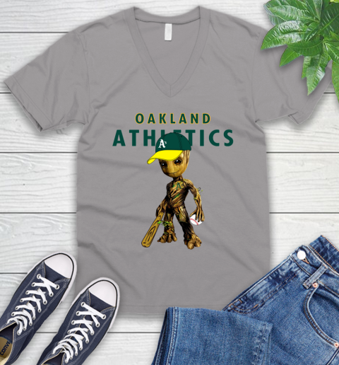 MLB Oakland Athletics Groot Guardians Of The Galaxy Baseball V-Neck T-Shirt 4