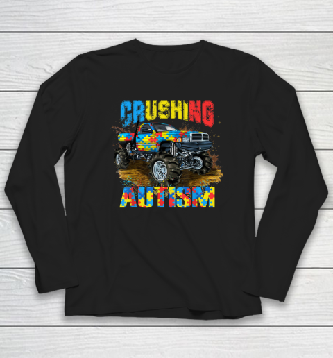 Crushing Autism Puzzle Monster Truck Autism Awareness Long Sleeve T-Shirt