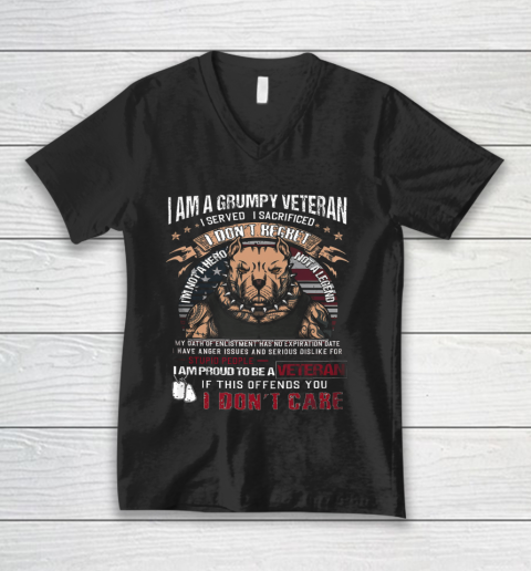 Veteran Shirt I Am A Grumpy Veteran I Served I Sacrificed I Don't Regret V-Neck T-Shirt