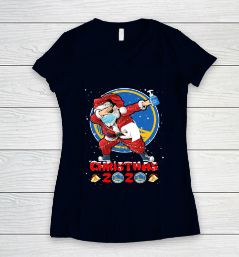 Golden State Warriors Funny Santa Claus Dabbing Christmas 2020 NBA Women's V-Neck T-Shirt 2