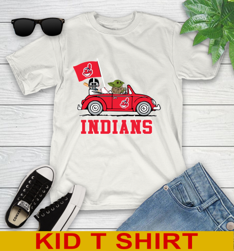 MLB Baseball Cleveland Indians Darth Vader Baby Yoda Driving Star Wars Shirt Youth T-Shirt