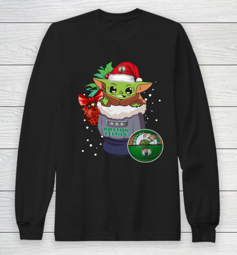 Boston Celtics Christmas Baby Yoda Star Wars Funny Happy NBA Long Sleeve T-Shirt